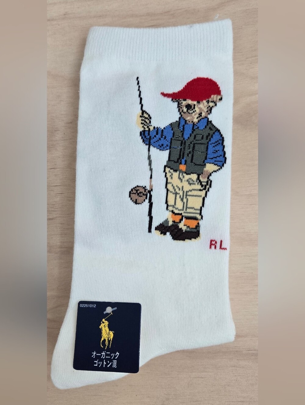 Polo by Ralph Lauren White Crew Socks with Fishing Bear Motif